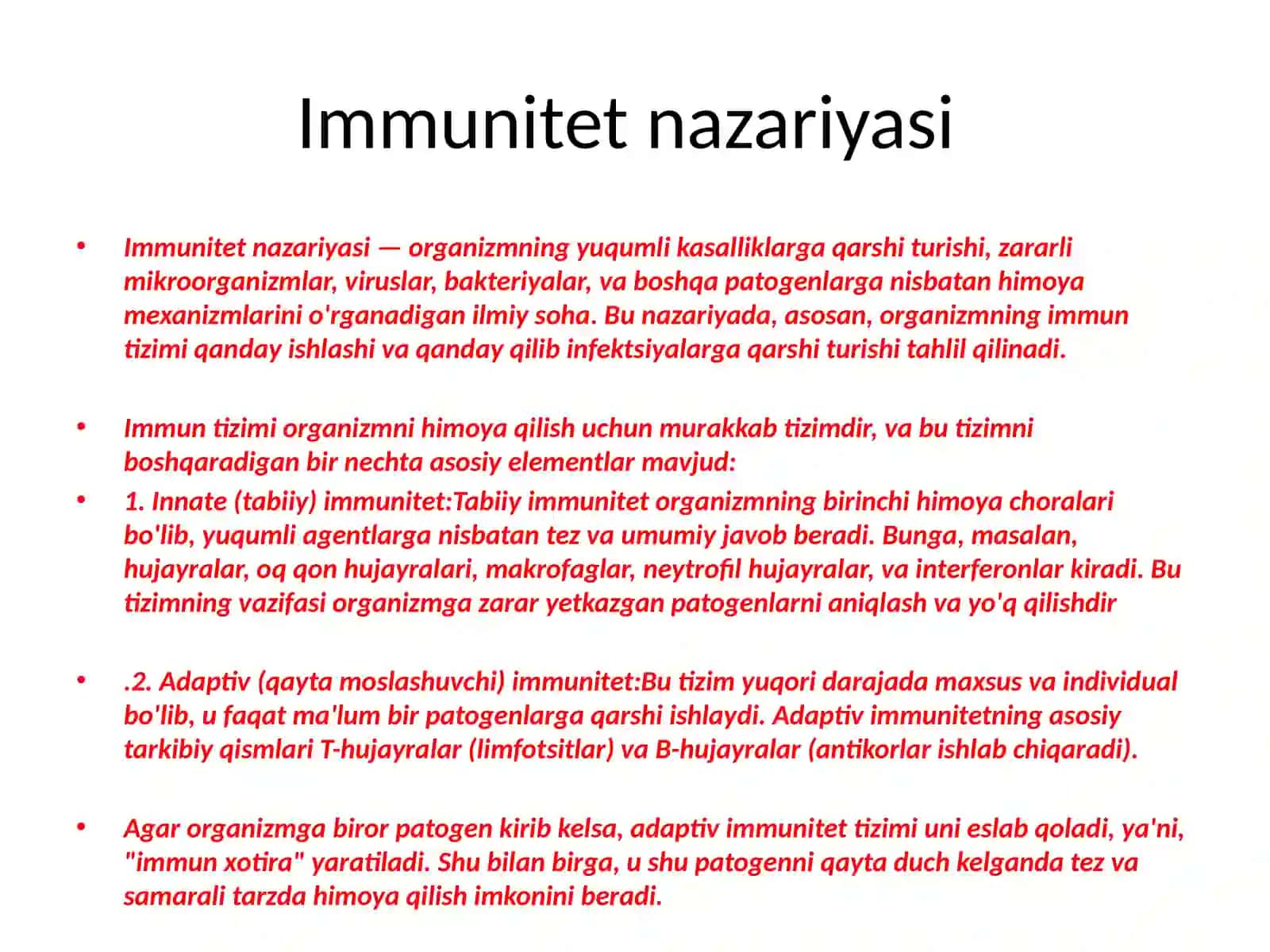 Immunitet nazariyalari 3