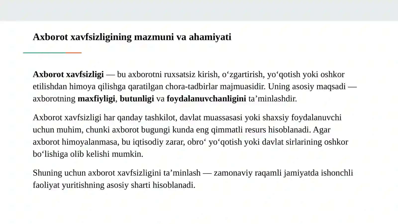 Axborot xavfsizligi insidentlari va xavfsizligiga qo'yadiladigan talablar 3