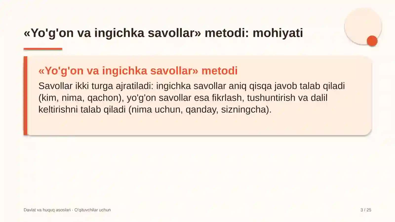 davlat va huquq asoslari darslarida yo'g'on va ingichka savollar metodidan foydalanish 1208 3