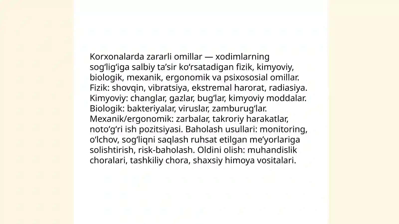 Korxonalarda zararli omillarning ruhsat etilgan me’yorlari 3