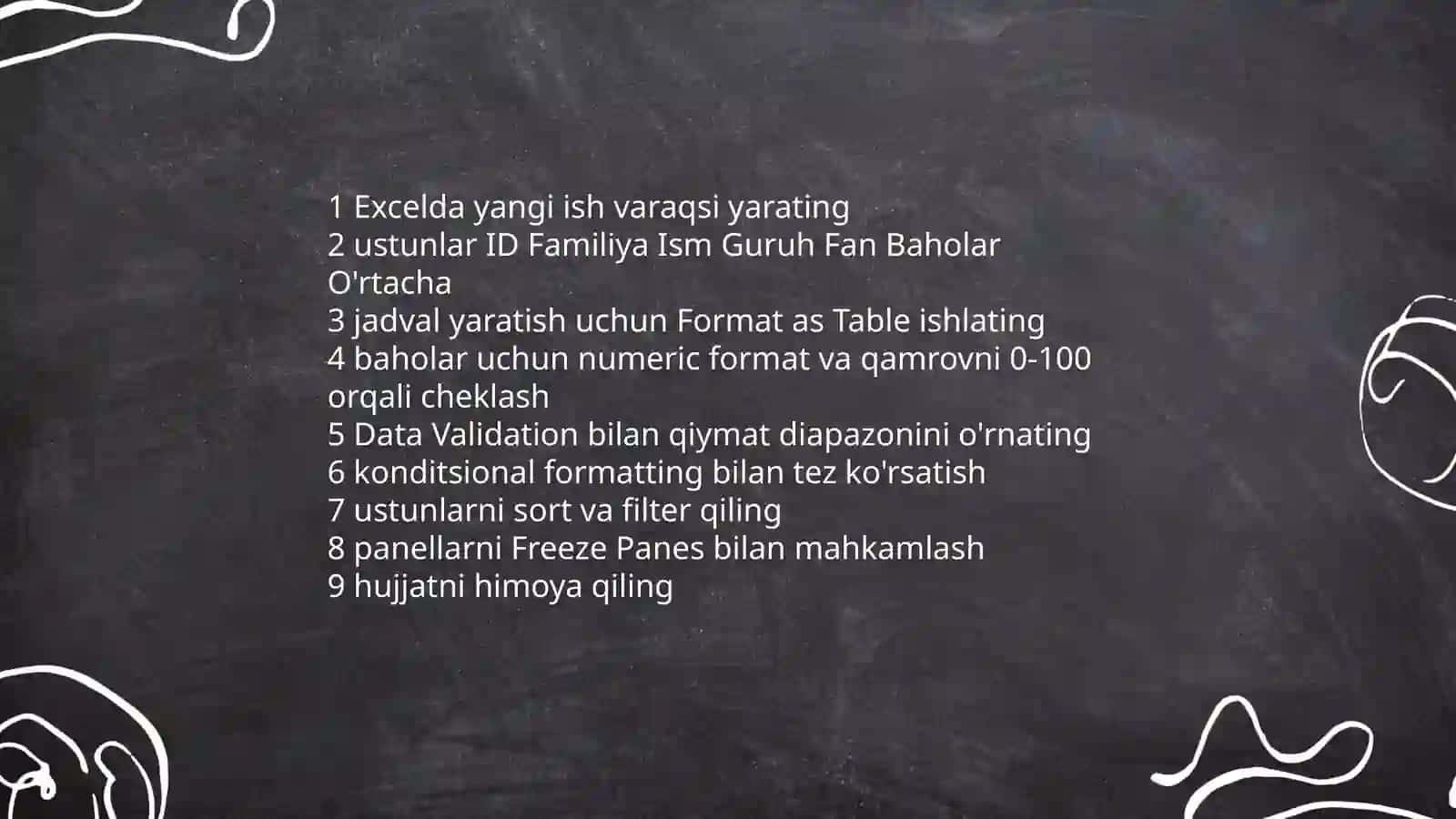 Excel dasturida guruh talabalarining fanlar bo'yicha o'zlashtirish ko'rsatkichi 3