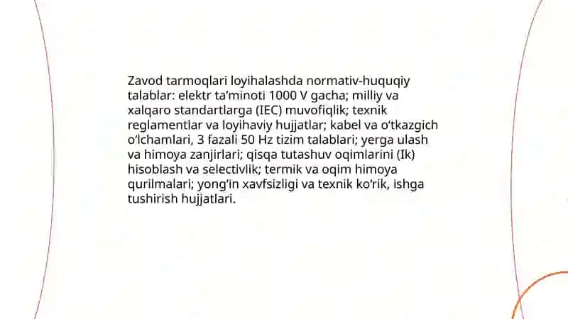 Kuchlanishi 1000 V gacha boʻlgan zavod tarmoqlarini qurishning o'ziga xos xususiyatlari 3
