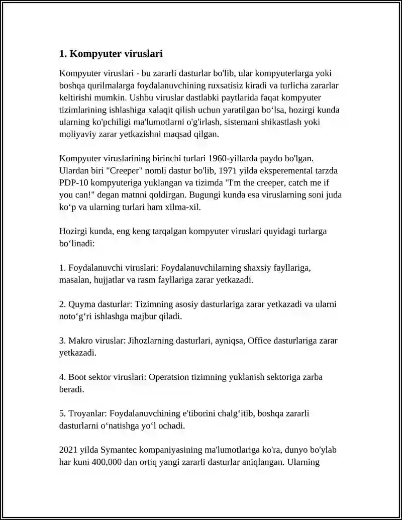 Mavzu: ZARARKUNANDA DASTURLARNING TURLARI 3