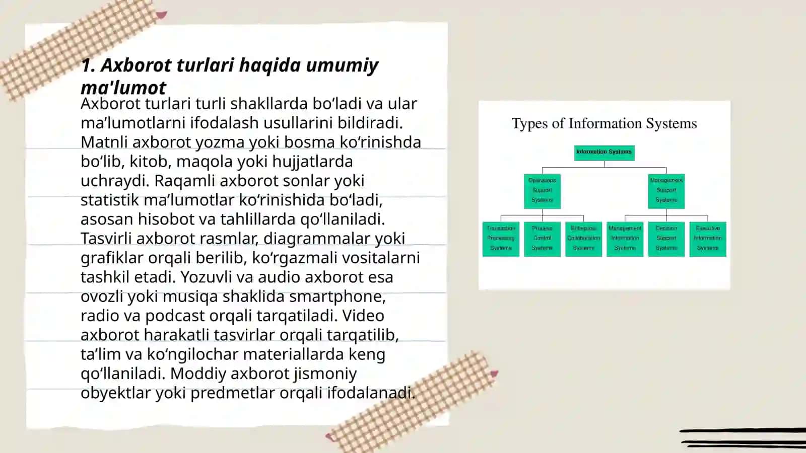 Axborot turlari. Sanoq sistemalari. Texnika xavfsizligi 3