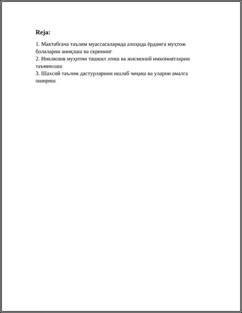 Мактабгача таълим муассасаларида алоҳида ёрдамга муҳтож болаларни аниқлаш ва скрининг 3