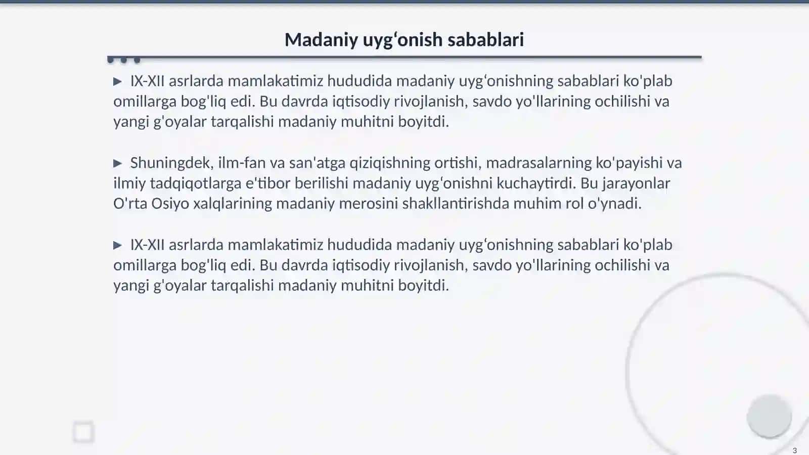 IX-XII asrlarda madaniy uyg‘onishning sabablari 3