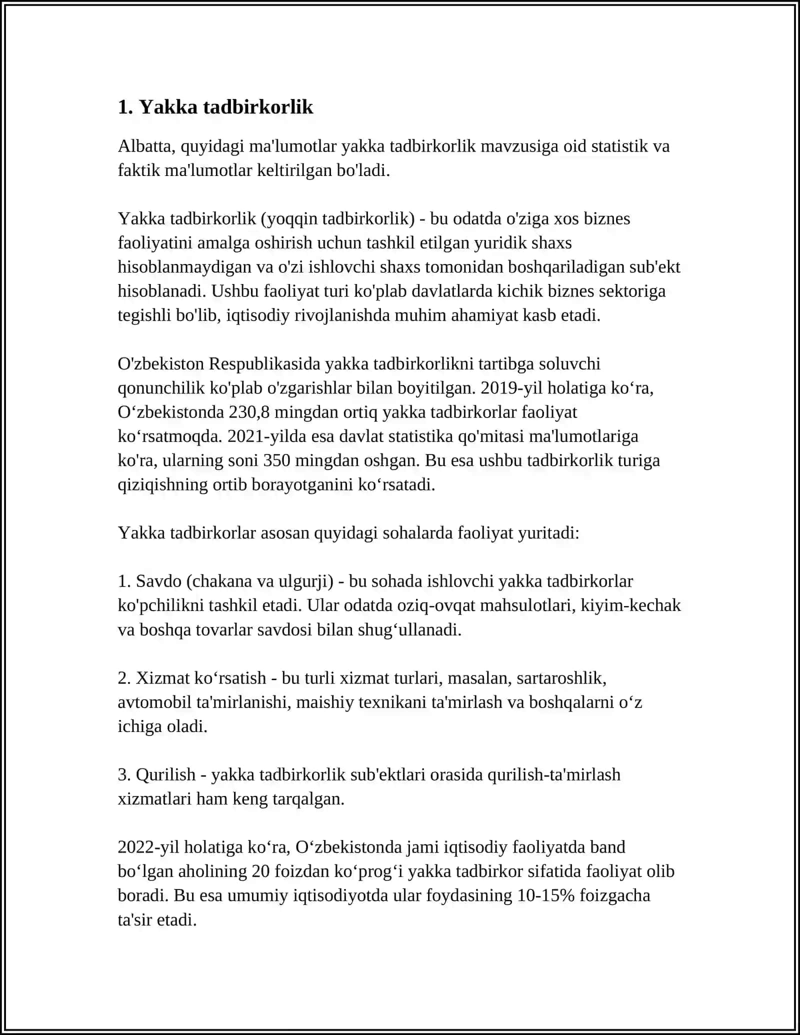 TADBIRKORLIK TURLARI. BIZNESDA KORXONA SHAKLLARI 3