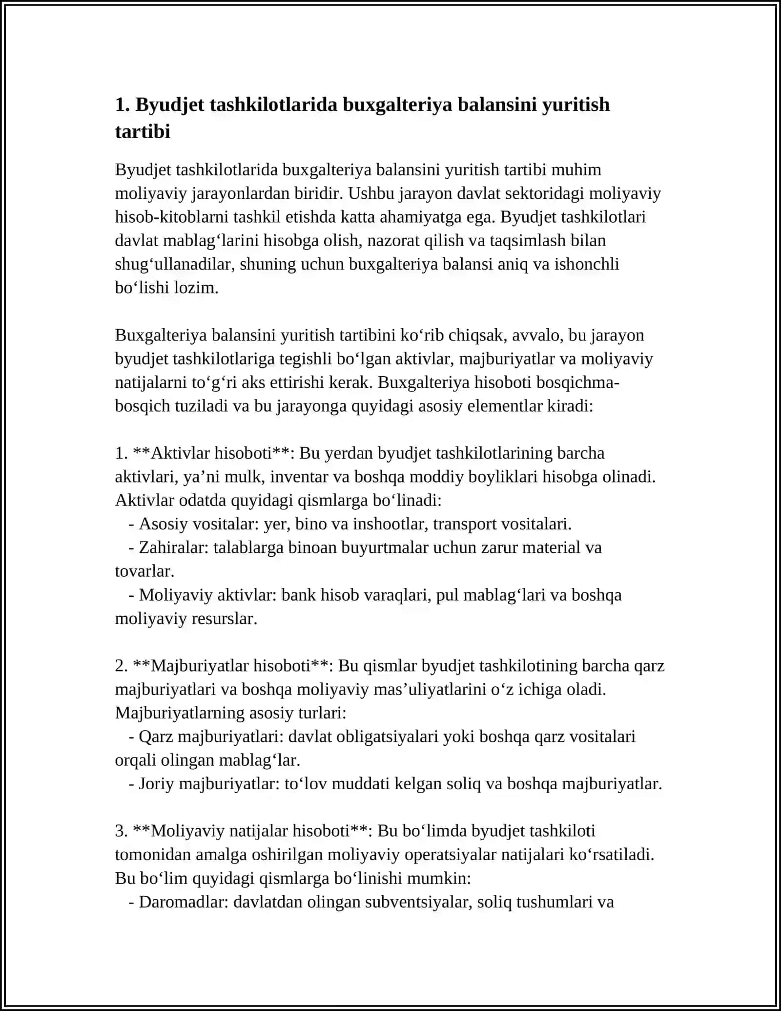 BYUDJET TASHKILOTLARIDA BUXGALTERIYA BALANSINI YURISH VA TAQDIM ETISH TARTIBI 3
