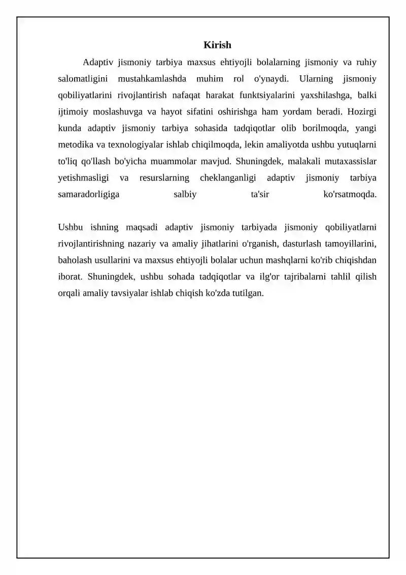Adaptiv jismoniy tarbiya: Asosiy tushunchalar va baholash 3