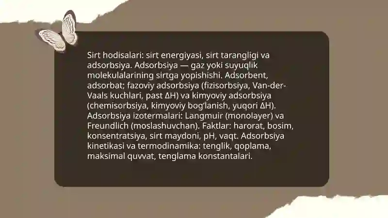 Sirt hodisalar va adsorbsiya 3