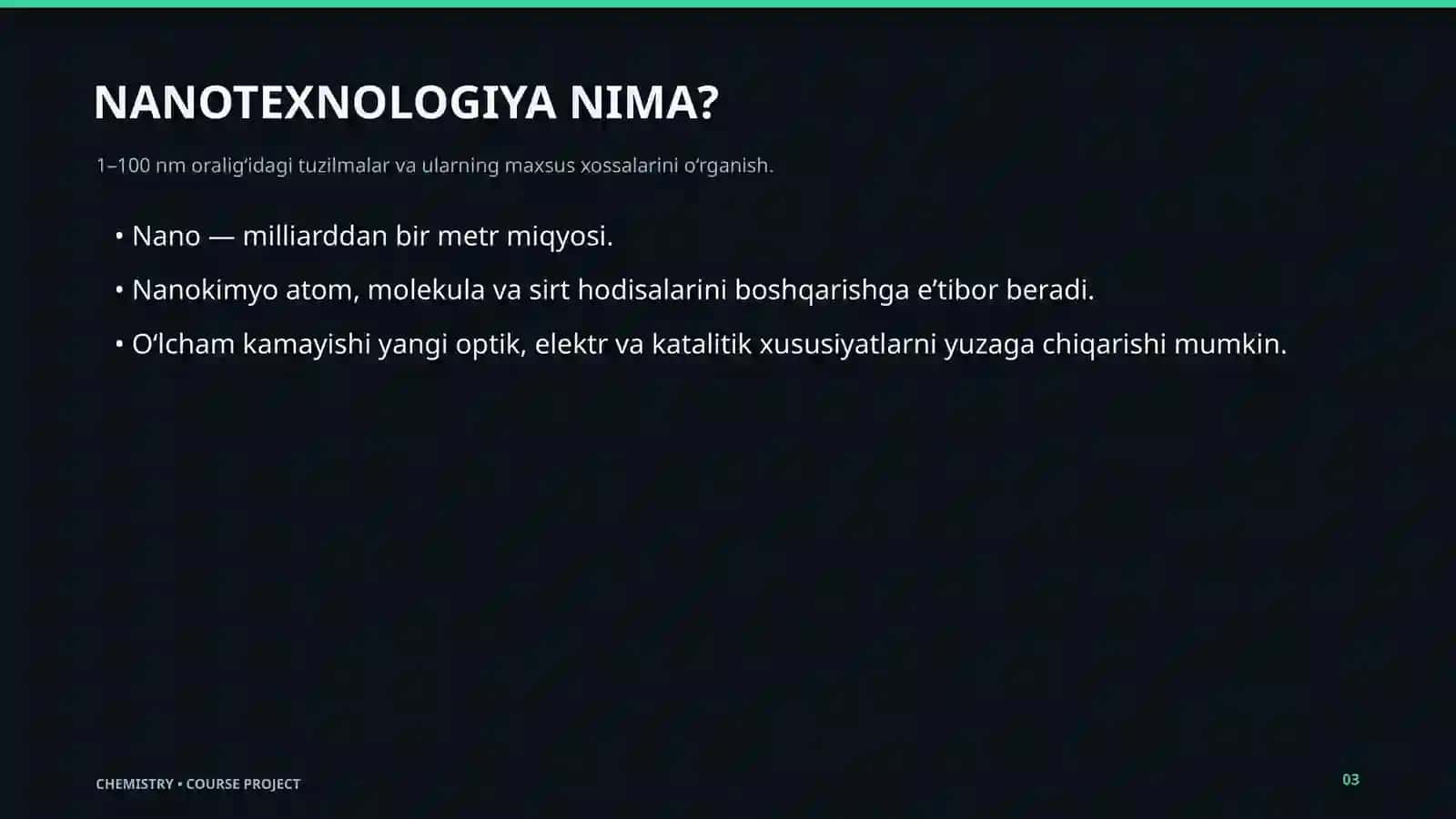 NANOMATERIALLAR VA ZAMONAVIY KIMYO 3
