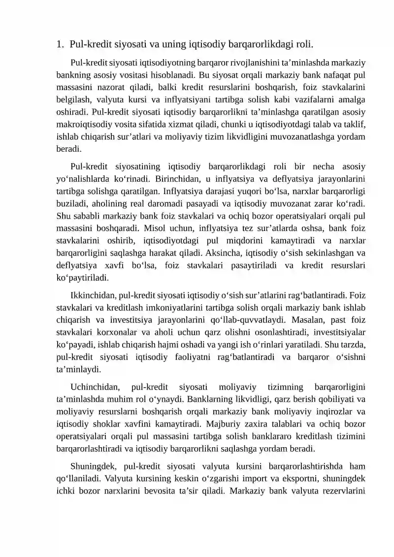 Pul kredit siyosati iqtisodiy barqarorlikni ta'minlashda markaziy bankning asosiy vositasi haqida 3