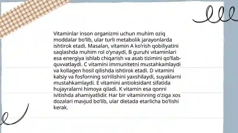 Vitaminlar va ularning o‘suvchi organizm uchun ahamiyati 3