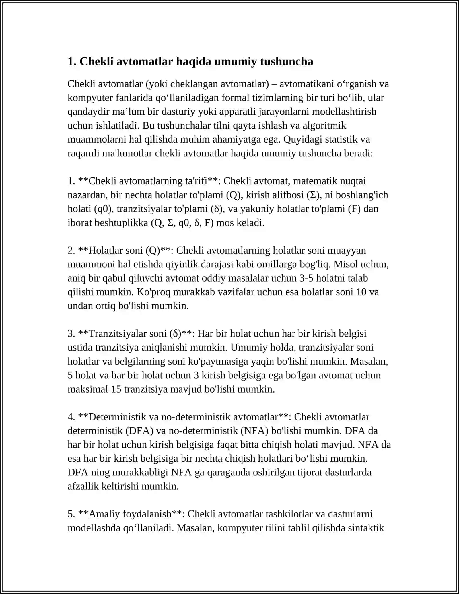 TESKARI BOG'LANISH BO‘LGAN FUNKSIONAL ELEMENTLARDAN SXEMALAR YASASH. CHEKLI AVTOMAT HAQIDA UMUMIY TUSHUNCHALAR 3