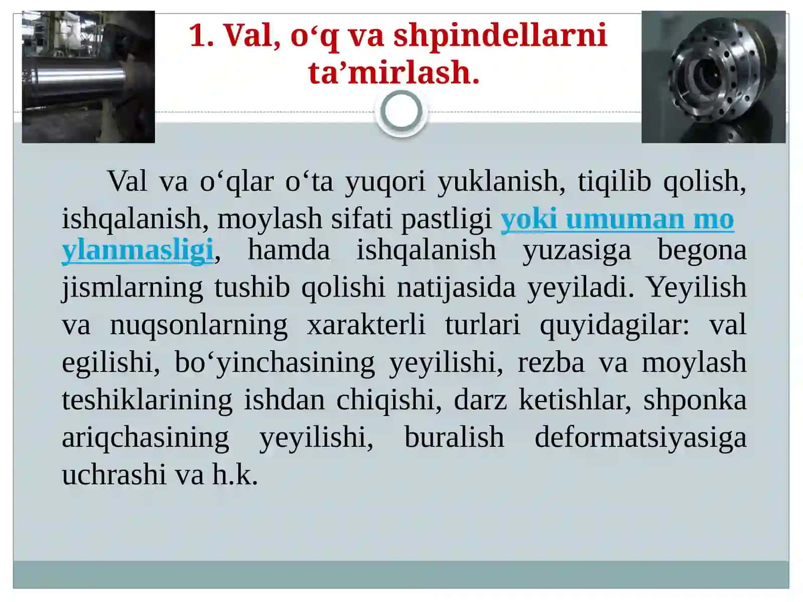 Metallga ishlov berish uskunalaridetallarini taʼmirlash 3