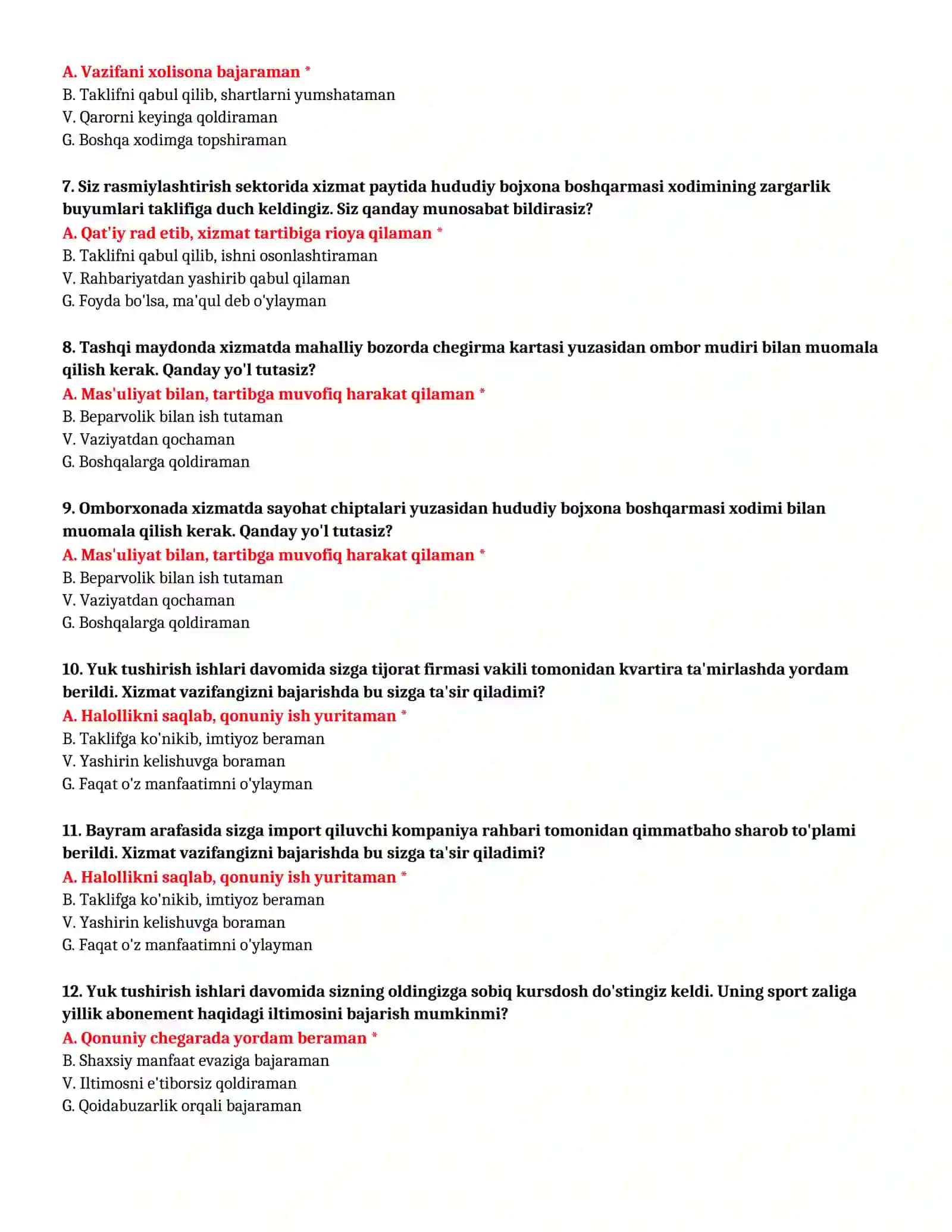 BOJXONA AKADEMIYASI - TO'LIQ TEST TO'PLAMI (№ 30) 3