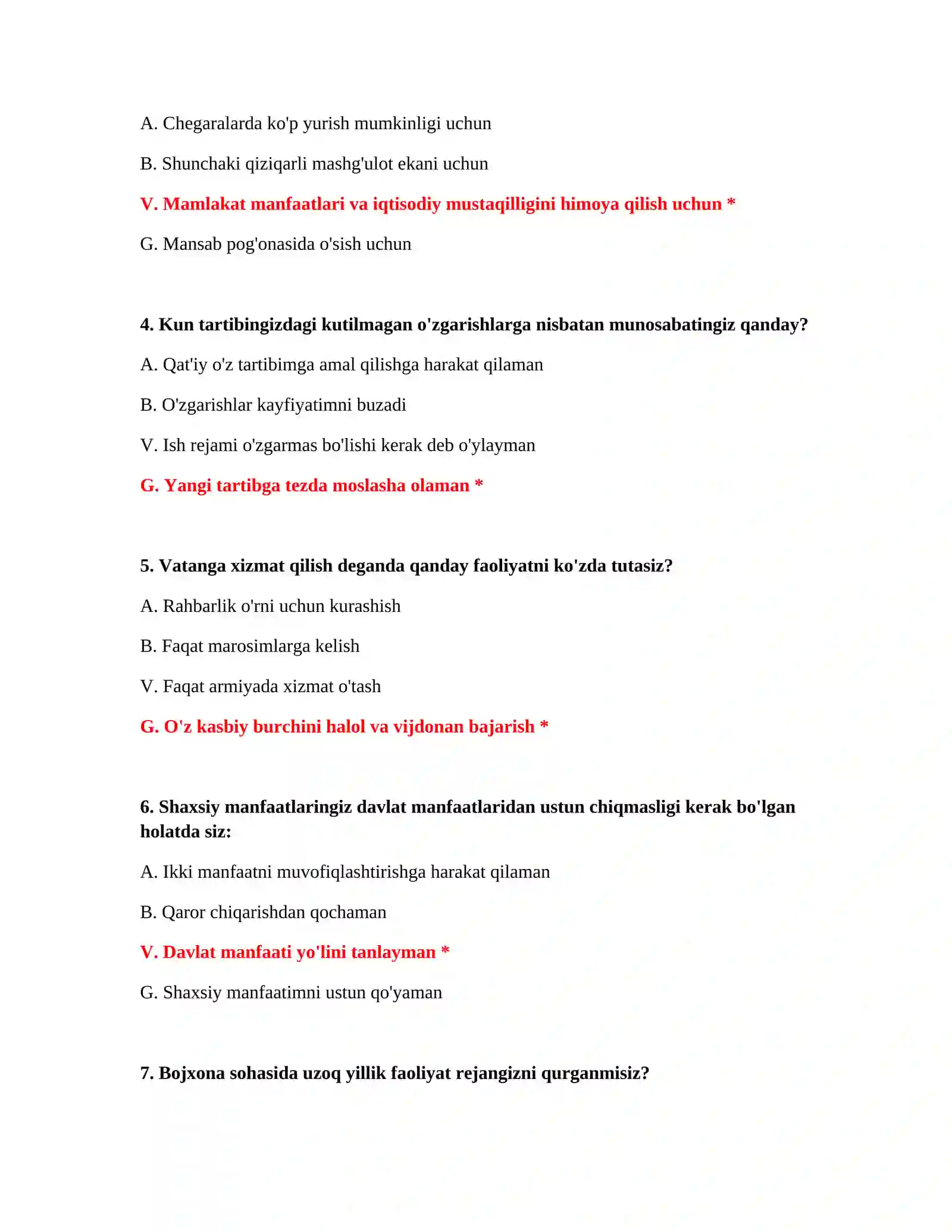 BOJXONA XIZMATI IMTIHONI - TEST SAVOLLARI VA JAVOBLARI 3