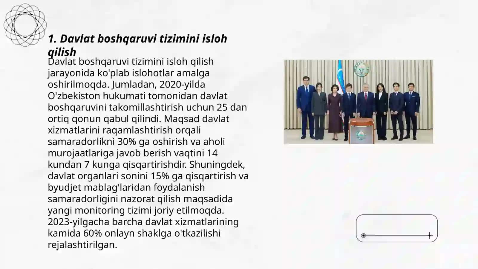 O'zbekiston Respublikasi prezidenti Shavkat Mirziyoyev amalga oshirilayotgan islohotlar 3
