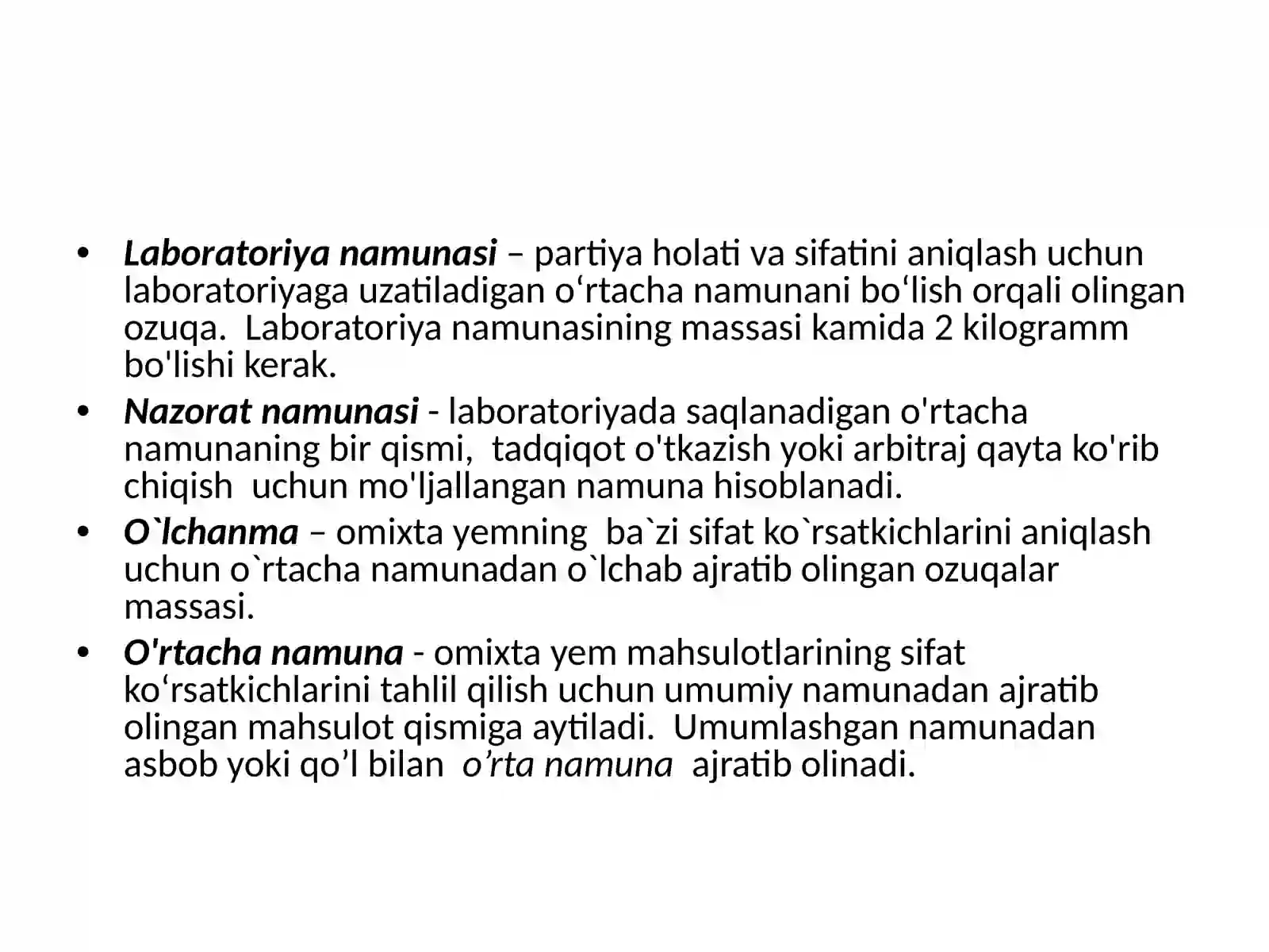 OMIXTA YEM VA OZUQALARNI TAHLIL QILISH UCHUN LABORATORIYA MASHG`ULOTI 3