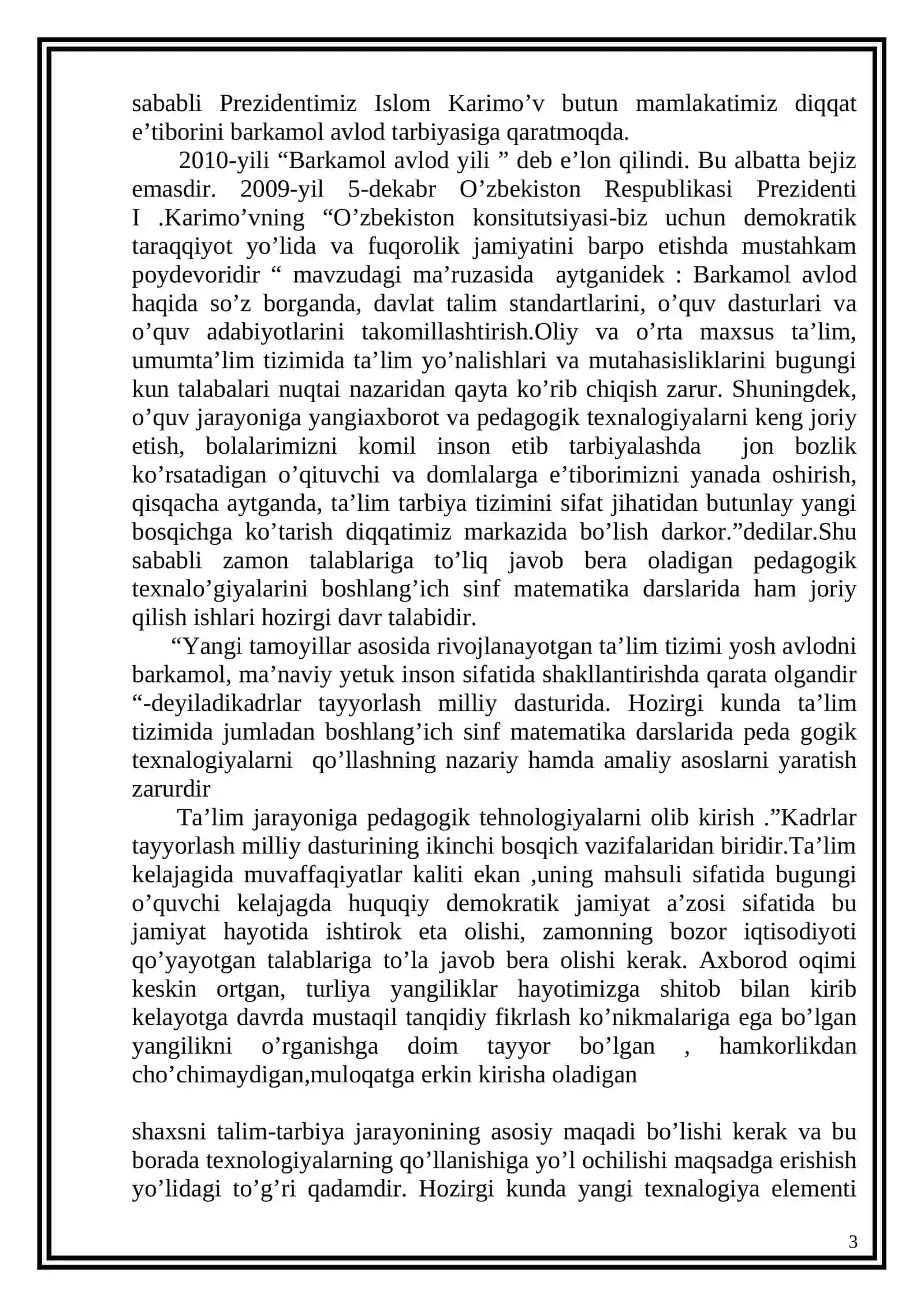 “Matematika darslarida didaktik o’yinlarining ta’limiy – tarviyaviy ahamiyati” ijodiy malaka ishi 3