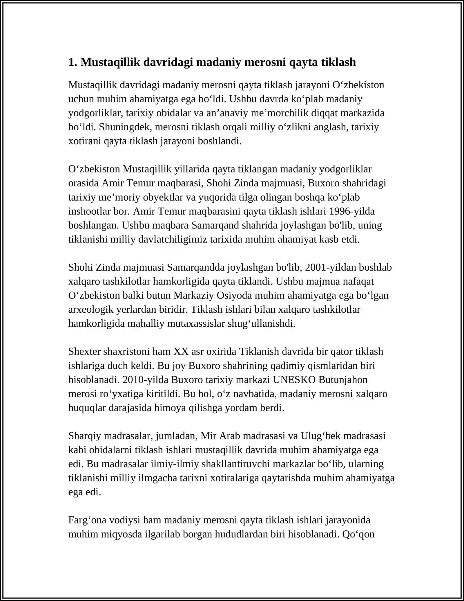 MUSTAQILLIK YILLARIDA OʻZBEKISTONNING MANAVIY VA MADANIY TARAQQIYOTI 3