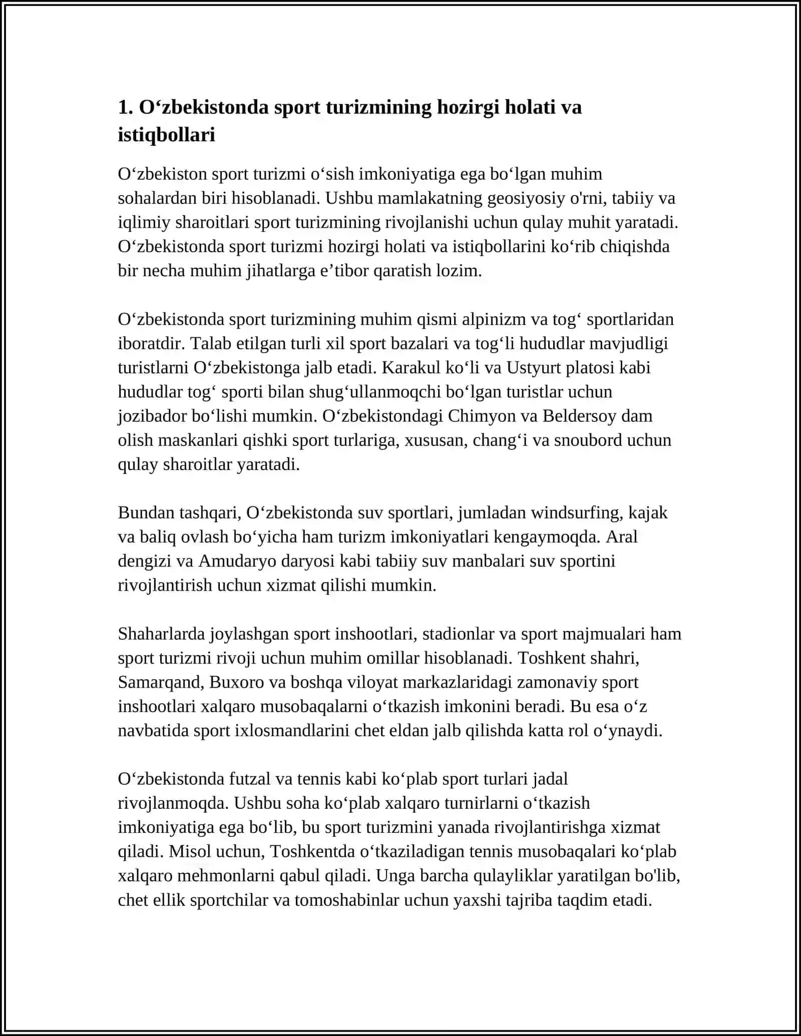Oʻzbekistonda sport turizmi va uning imkoniyatlari 3