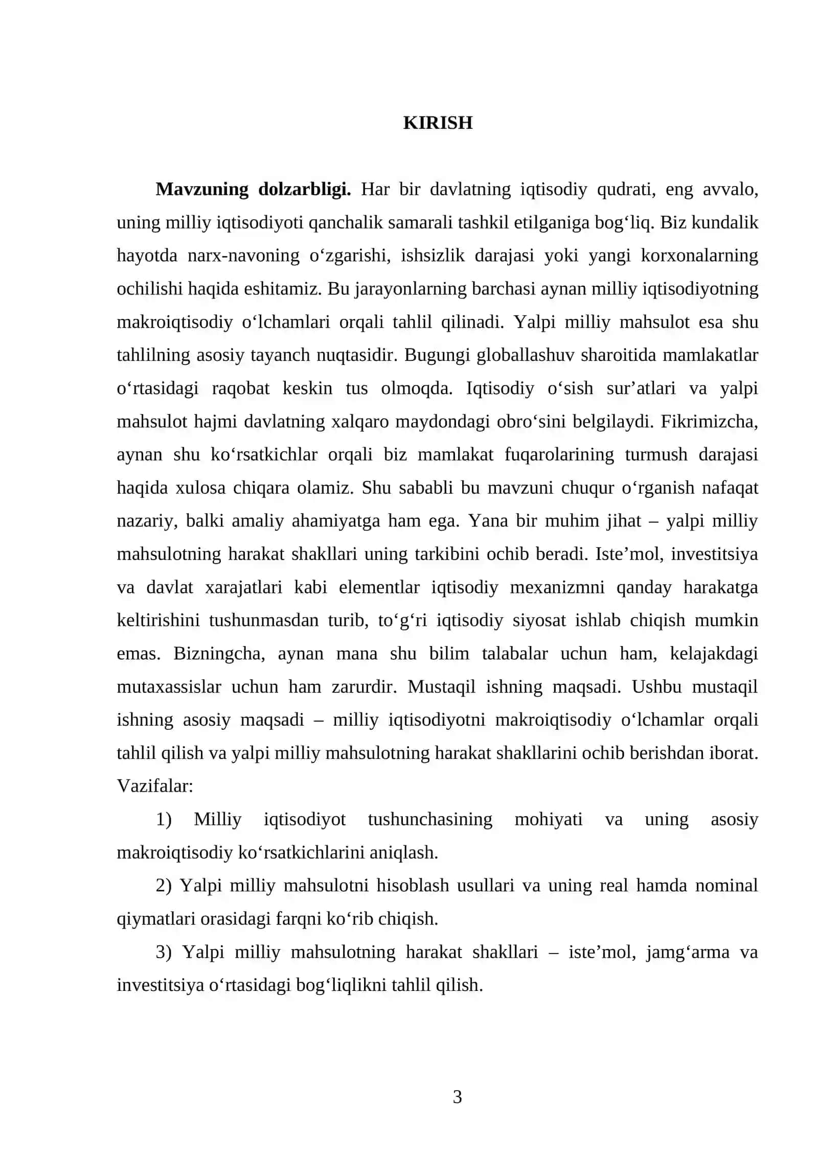 Milliy iqtisodiyot va uning makroiqtisodiy o’lchamlari. Yalpi milliy mahsulot va uning harakat shakllari 3