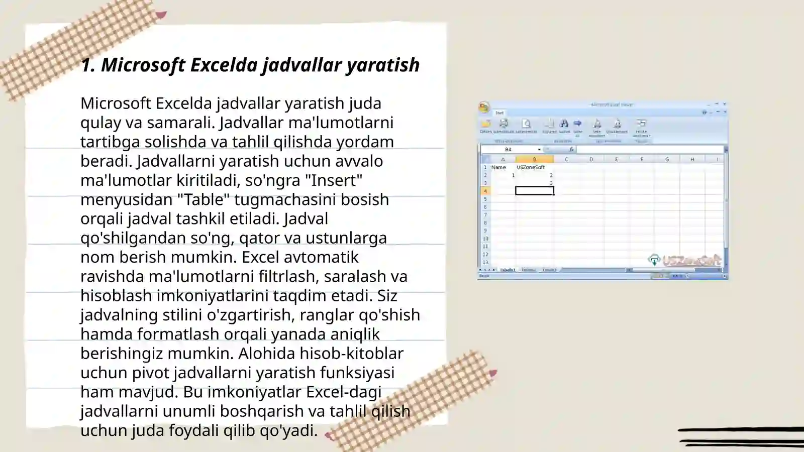 Microsoft Excelda jadvallar yaratish 3