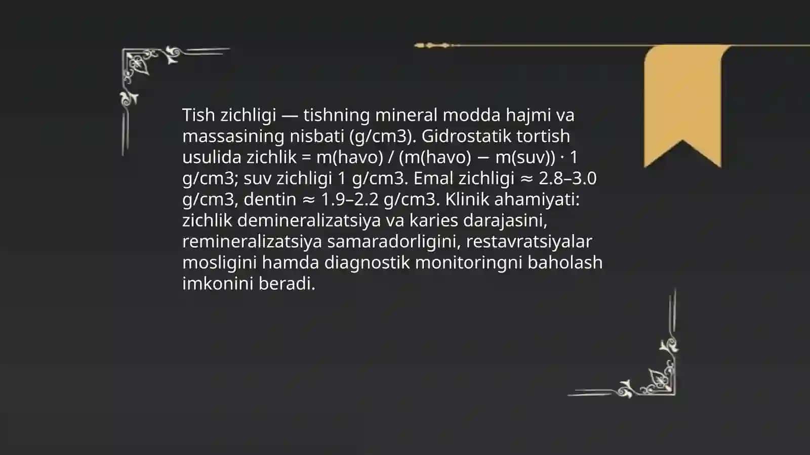 Tishning zichligini gidrostatik tortish usulida aniqlash 3