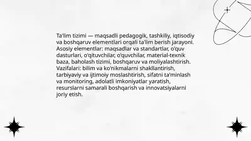 Ta'lim tizimi tushunchasi tavsiflari sifatni boshqarish bosqichlari 3