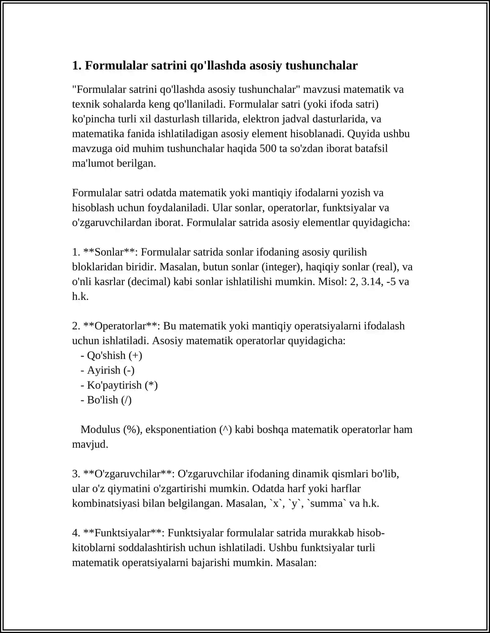 FORMULALAR SATRIDAN FOYDALANISH 3