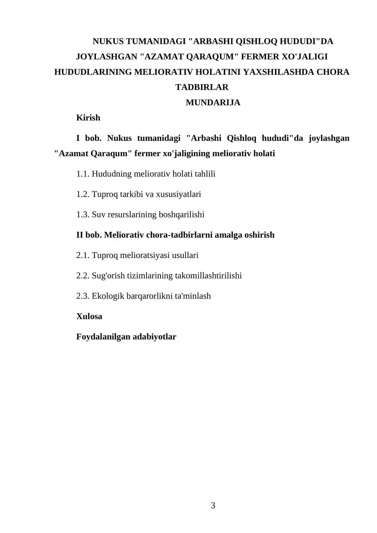 Azamat Qaraqum fermasi meliorativ holatini yaxshilash KURS ISHI 3