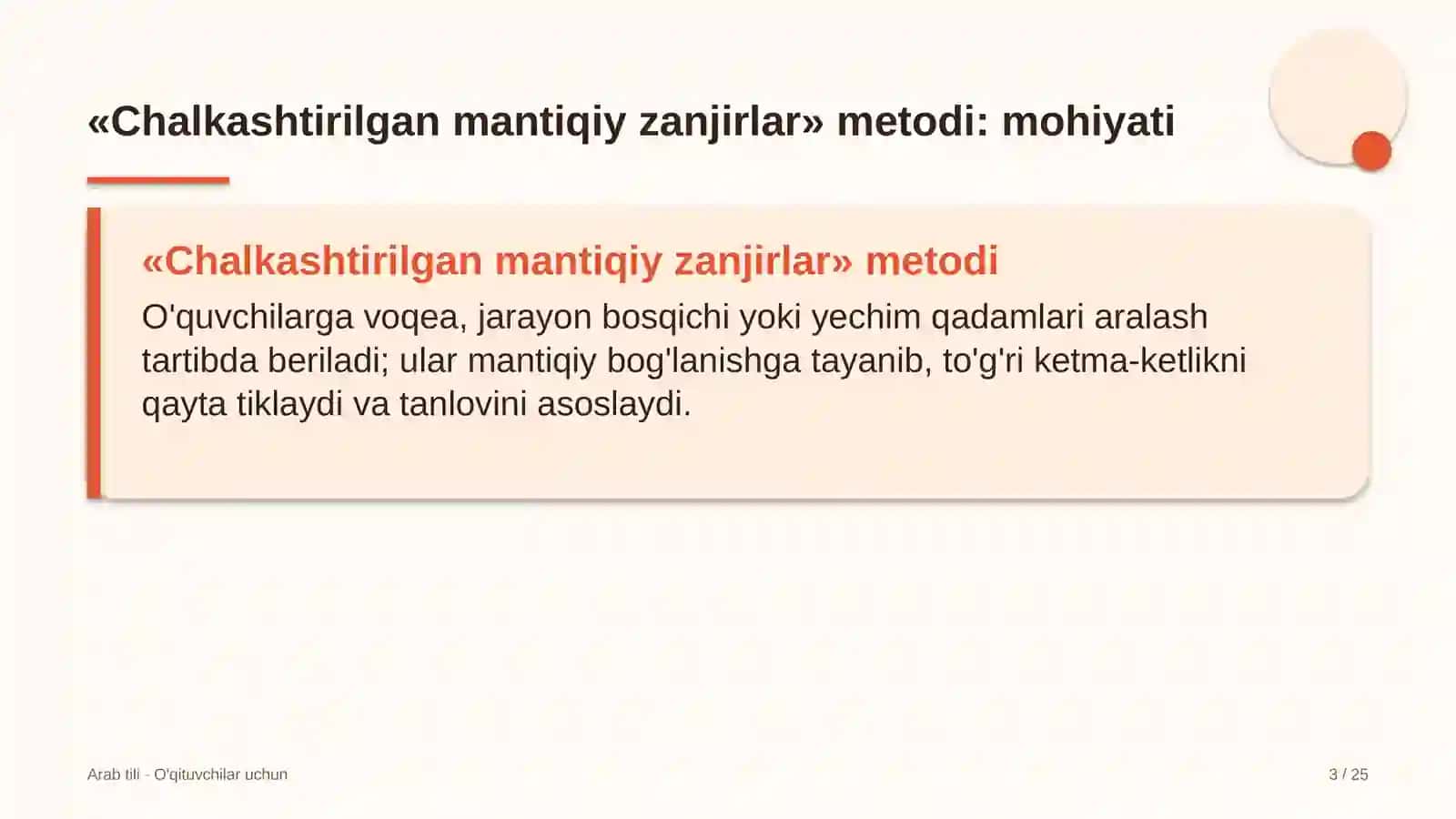 arab tili darslarida chalkashtirilgan mantiqiy zanjirlar metodidan foydalanish 8138 3