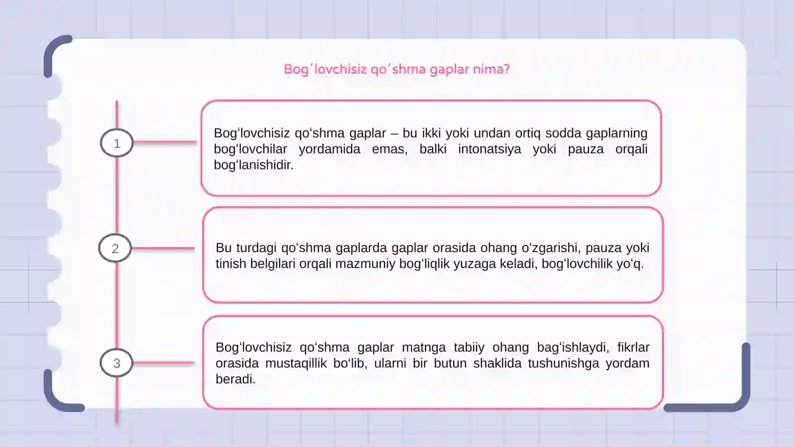 Bogʻlovchisiz qoʻshma gaplar 3