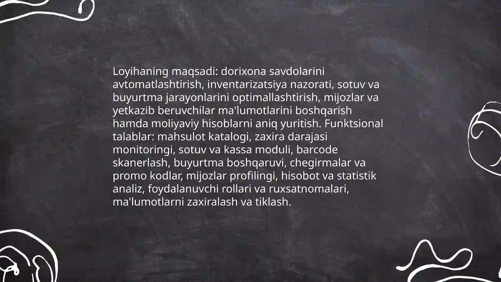Dorixona savdolarini baoshqaruvchi ma`lumotlar bazasini ishlab chiqish 3