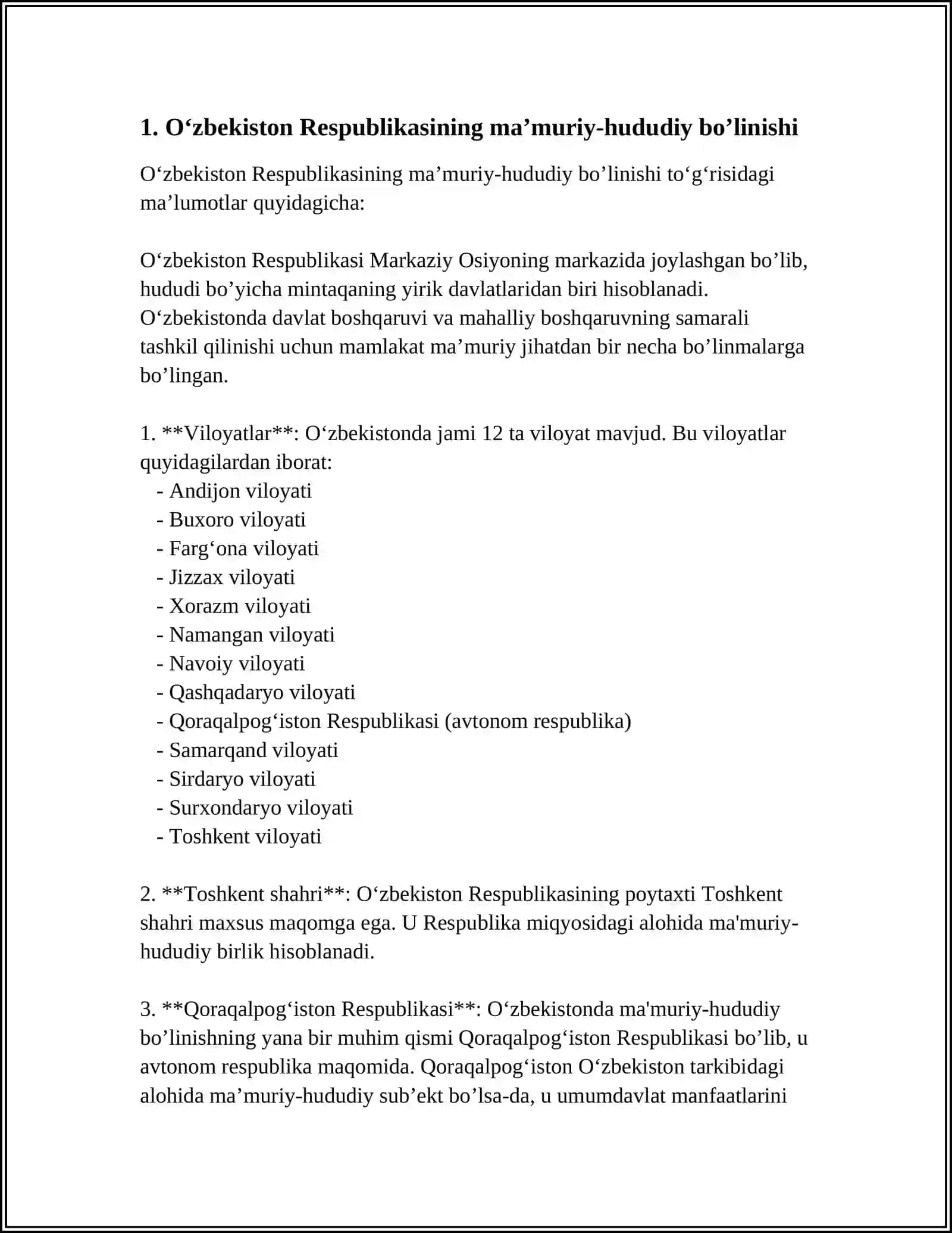 O'ZBEKISTON RESPUBLIKASIDAGI HOKIMIYATLAR BO'LIMISHI TAMOYILI 3