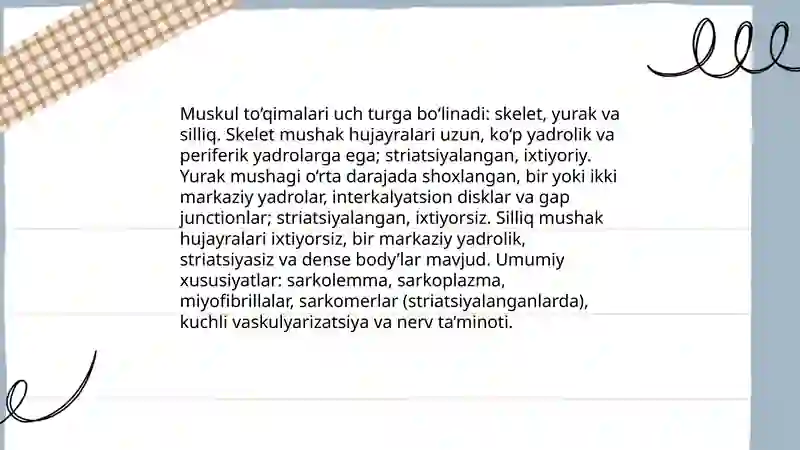 Muskul to‘qimalar sistemasi gistomorfologik tuzilishi 3