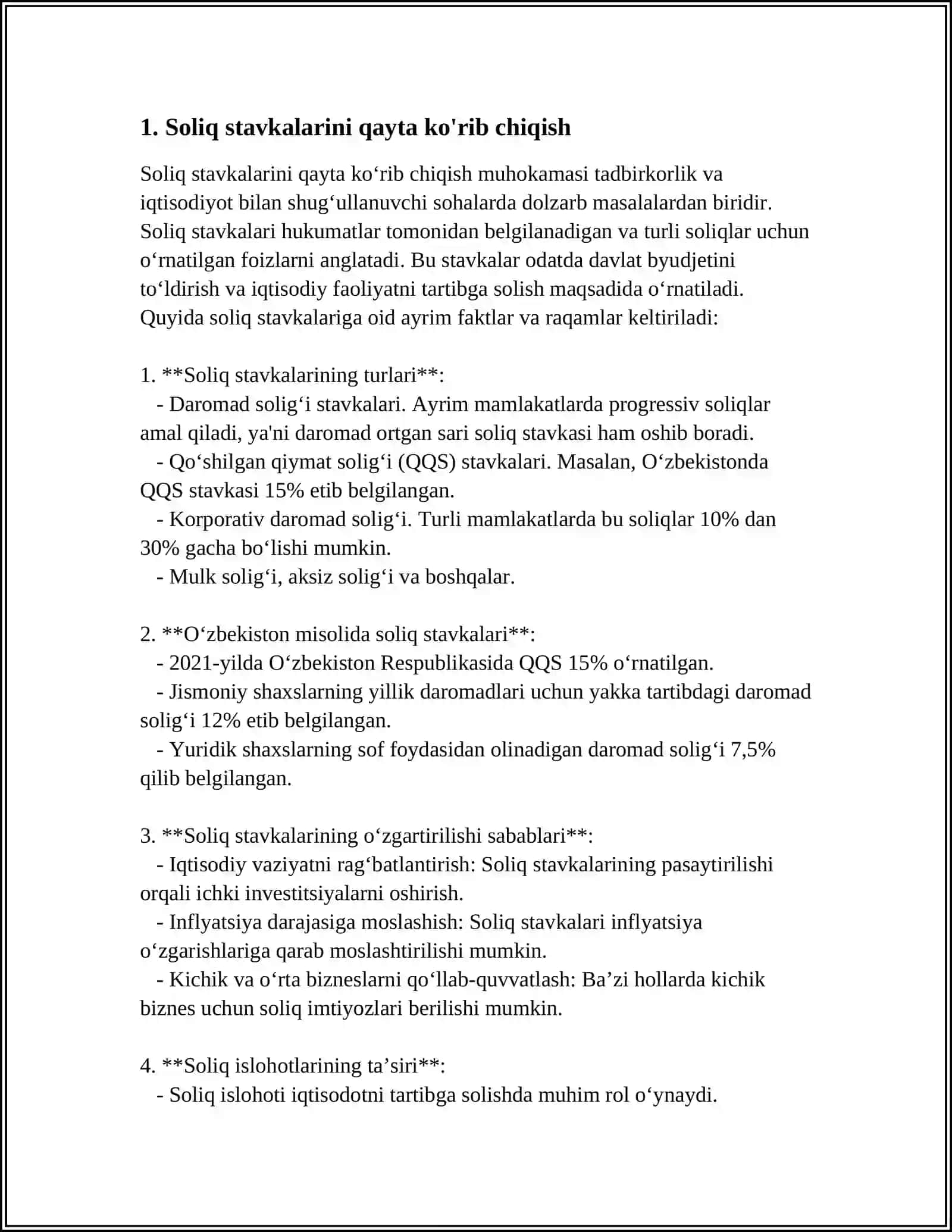 MUSTAQIL ISH Mavzu: RESPUBLIKAMIZDA SOLIQ YUKINI YENGILLASHTIRISH BO'YICHA QANDAY ISHLAR AMALGA OSHIRILMOQDA? 3