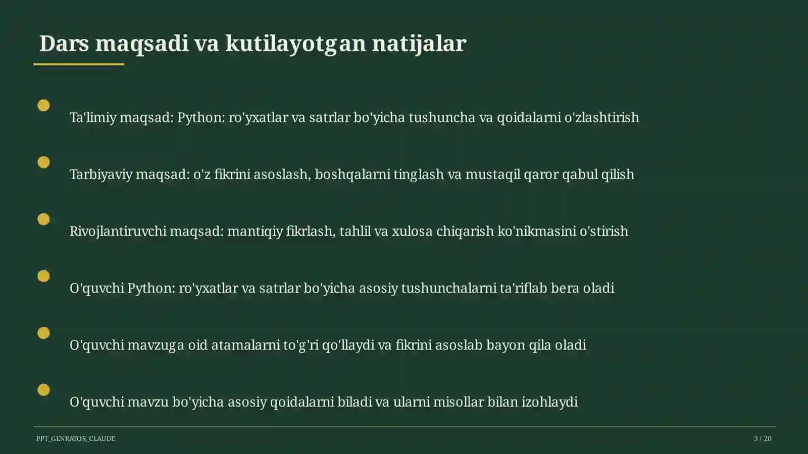 Python: ro'yxatlar va satrlar (9-sinf) 3