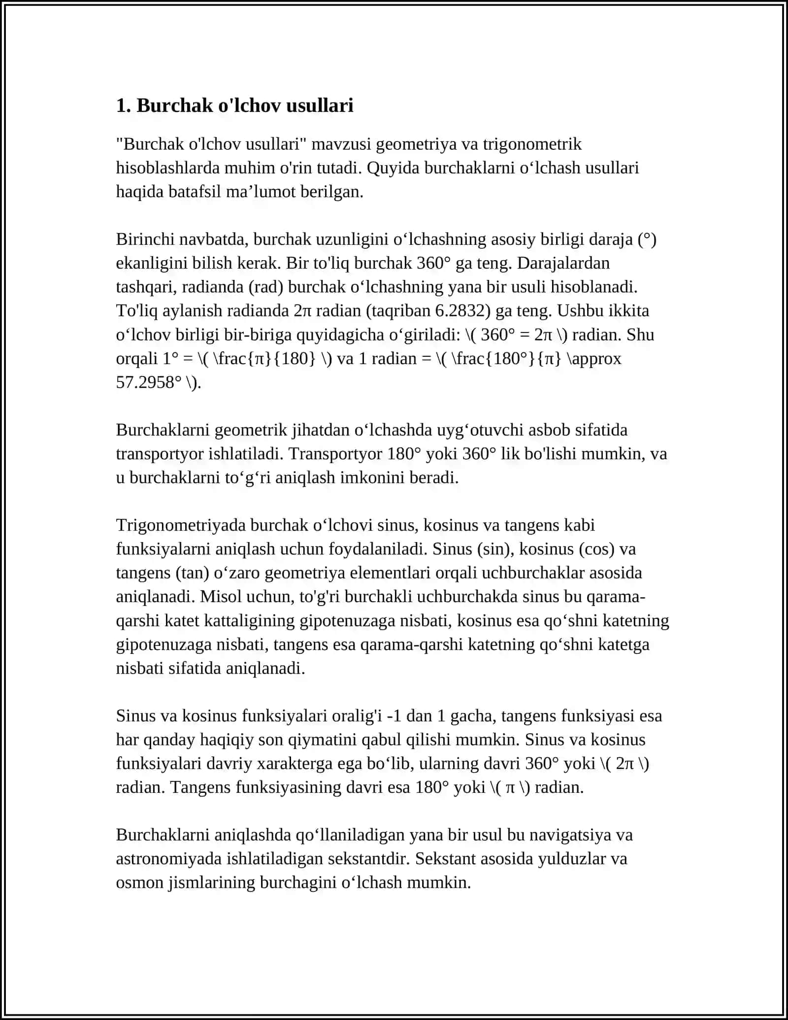 BURCHAK OLCHOVLARI TURLARINI ORGANISH VA HAR BIR OLCHOV TURINING QOLLANILISH SOHASINI ANIQLASH OLCHOVLAR BOYICHA TAKLIF BERISH MISOLLAR KELTIRING 3