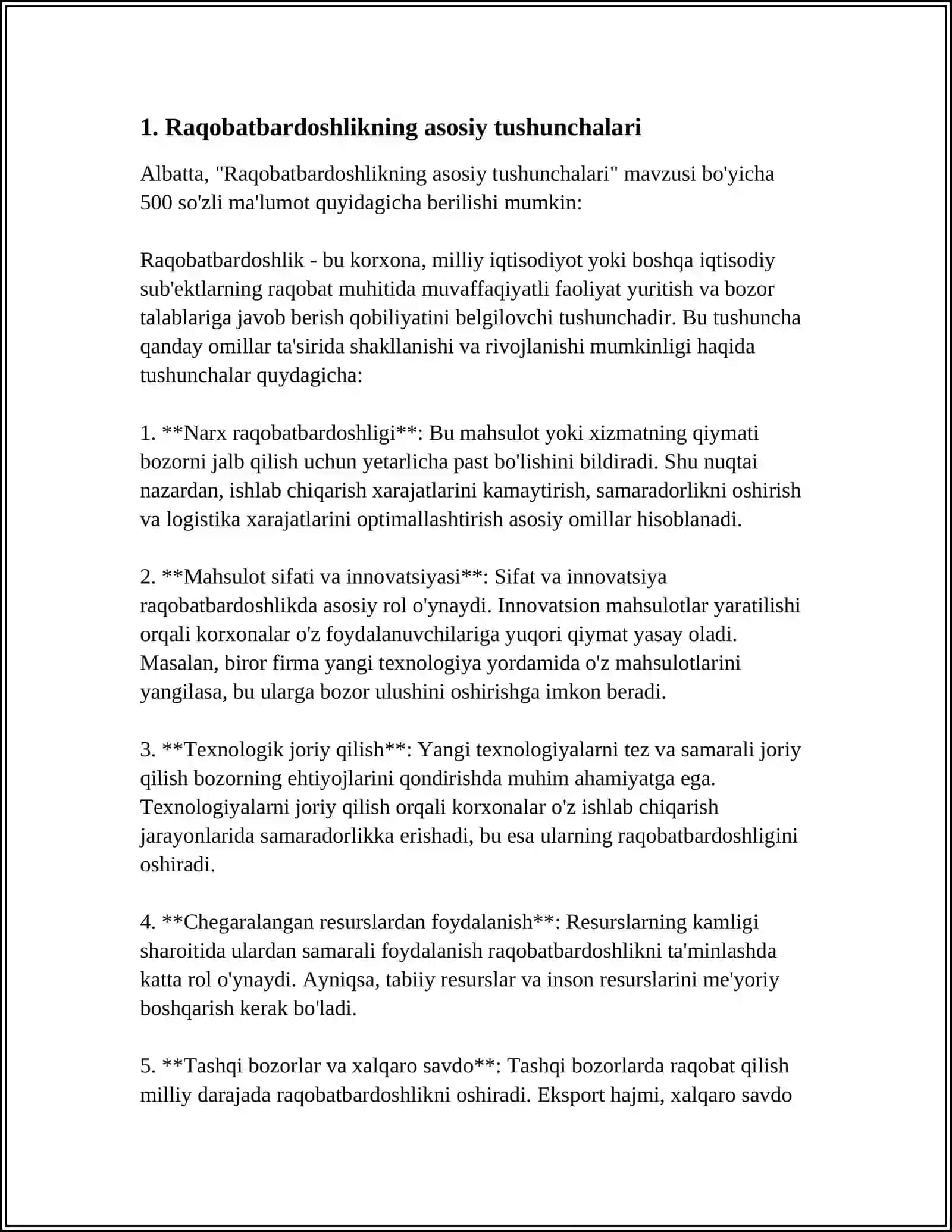 Raqobatbardoshlikning asosiy tushunchalari 3