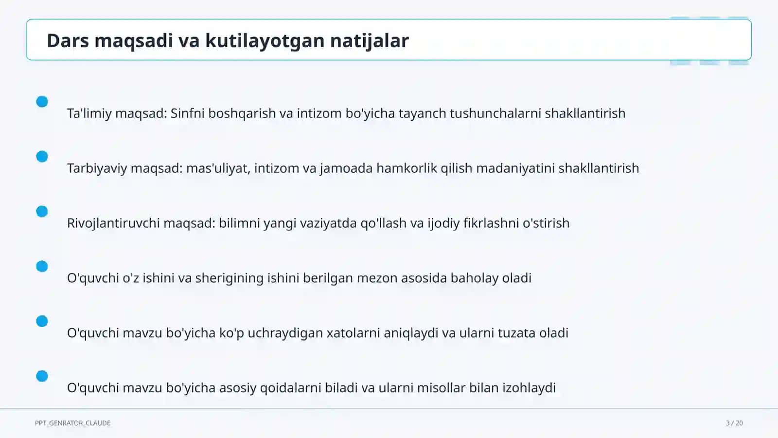 Sinfni boshqarish va intizom 3