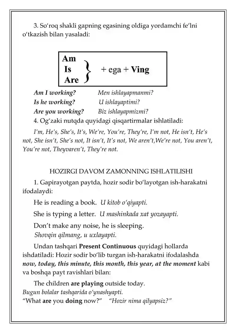 The Present Continuous Tense (Hozirgi davom zamon) 3