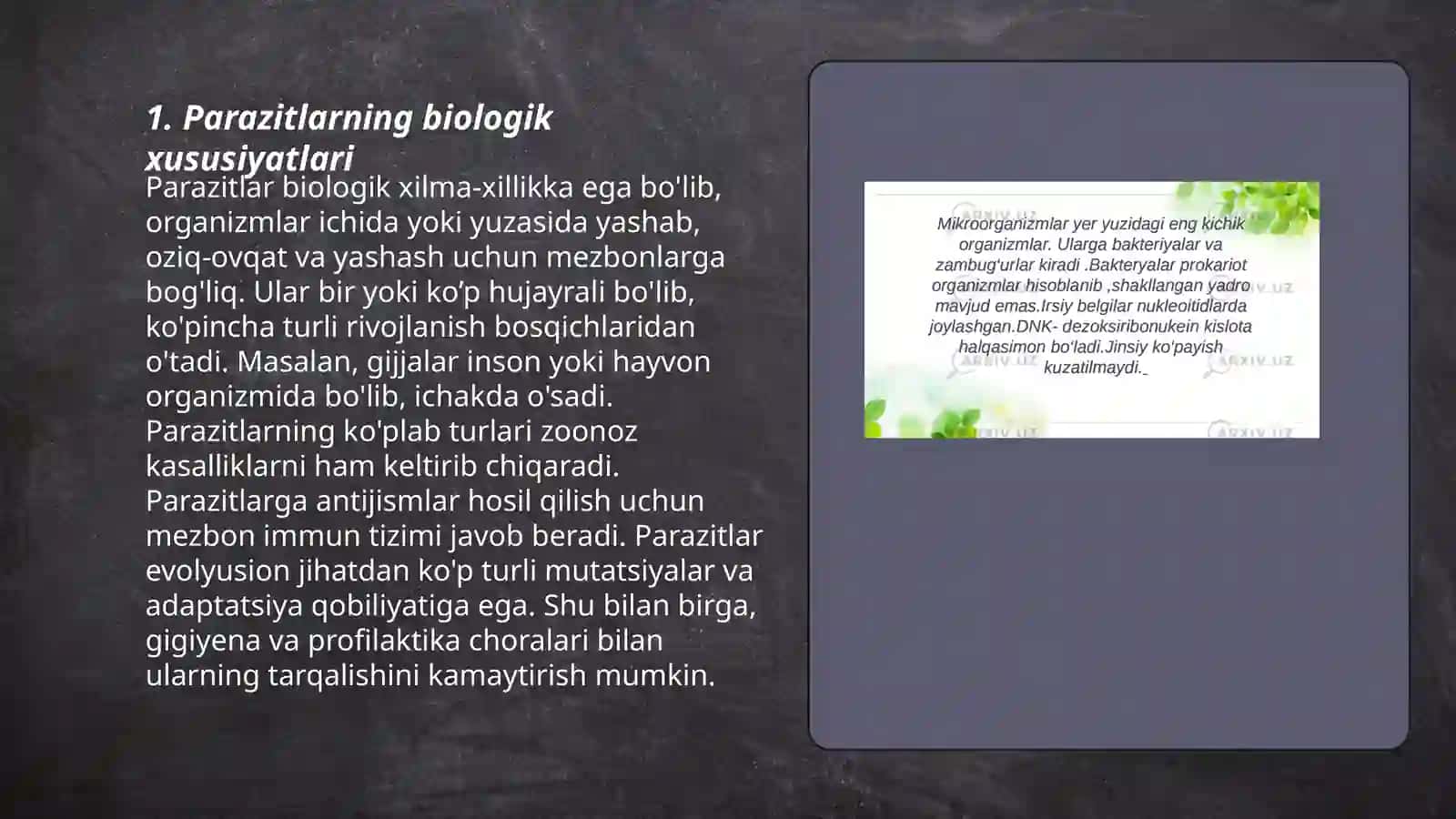 Parazitlarning hayvonot dunyosidagi sistematik holati. Protozoa olami. Bir xujayrali parazitlarning umumiy tavsifi va sistematikasi. Sarkomastigoforalar 3