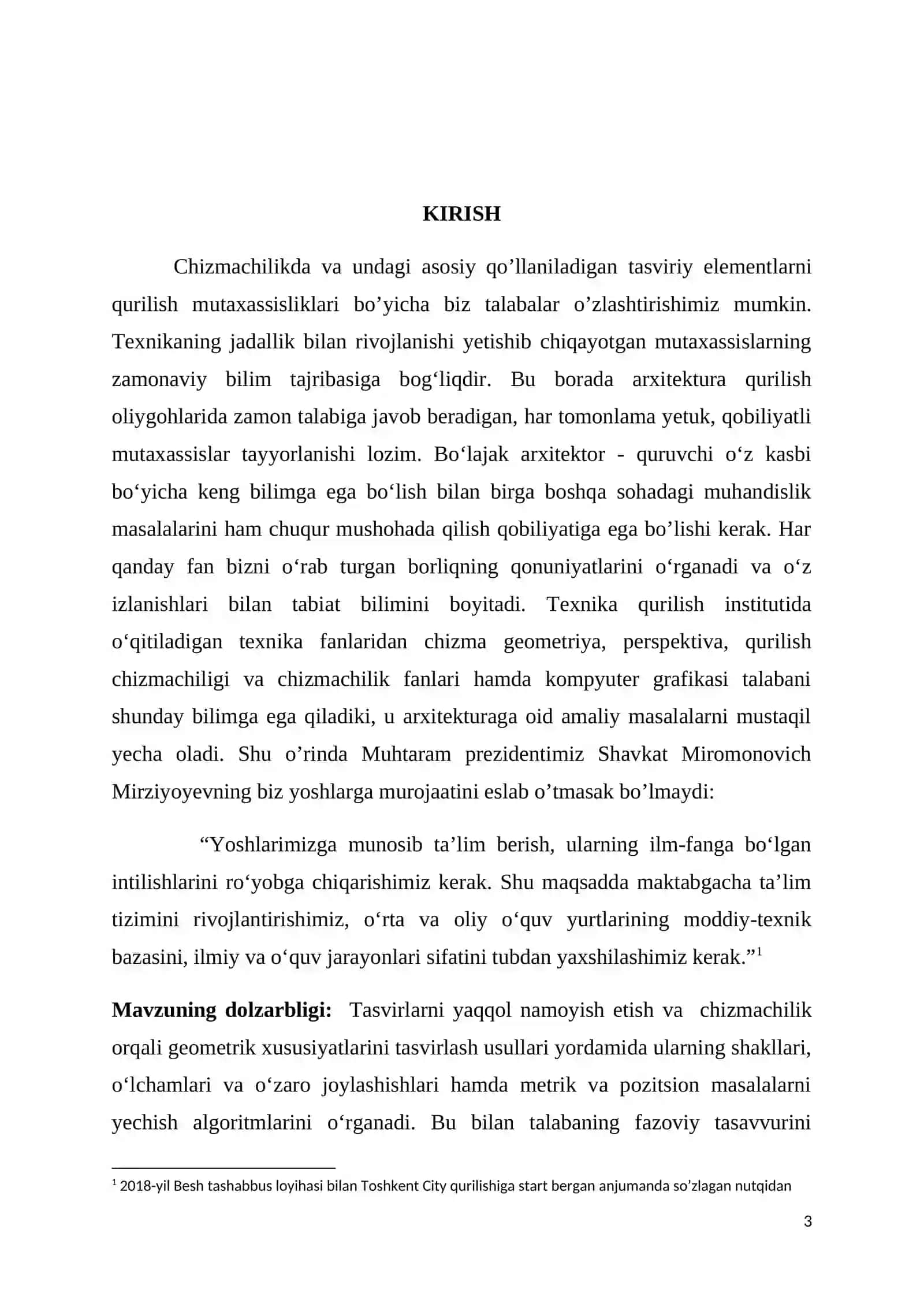 TASVIRİY SAN'AT VA MUHANDİSLİK GRAFİKASİ YO'NALİSH 3
