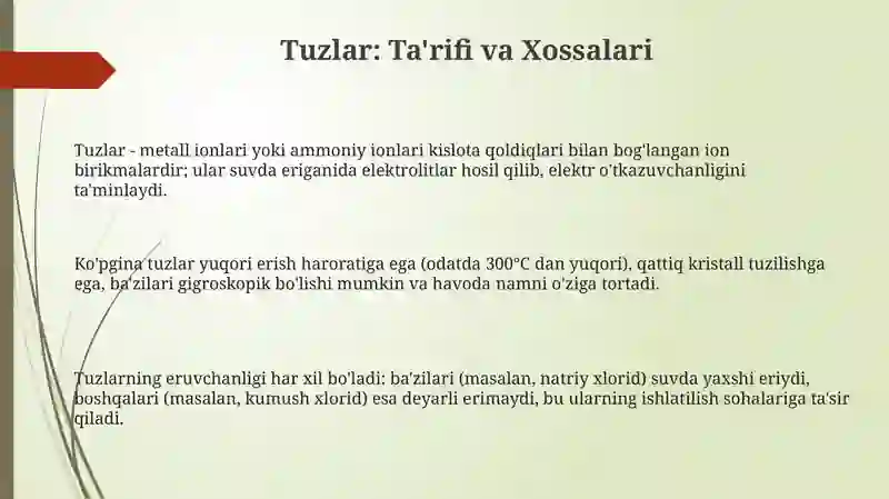 Tuzlar va ularning xossalari 3