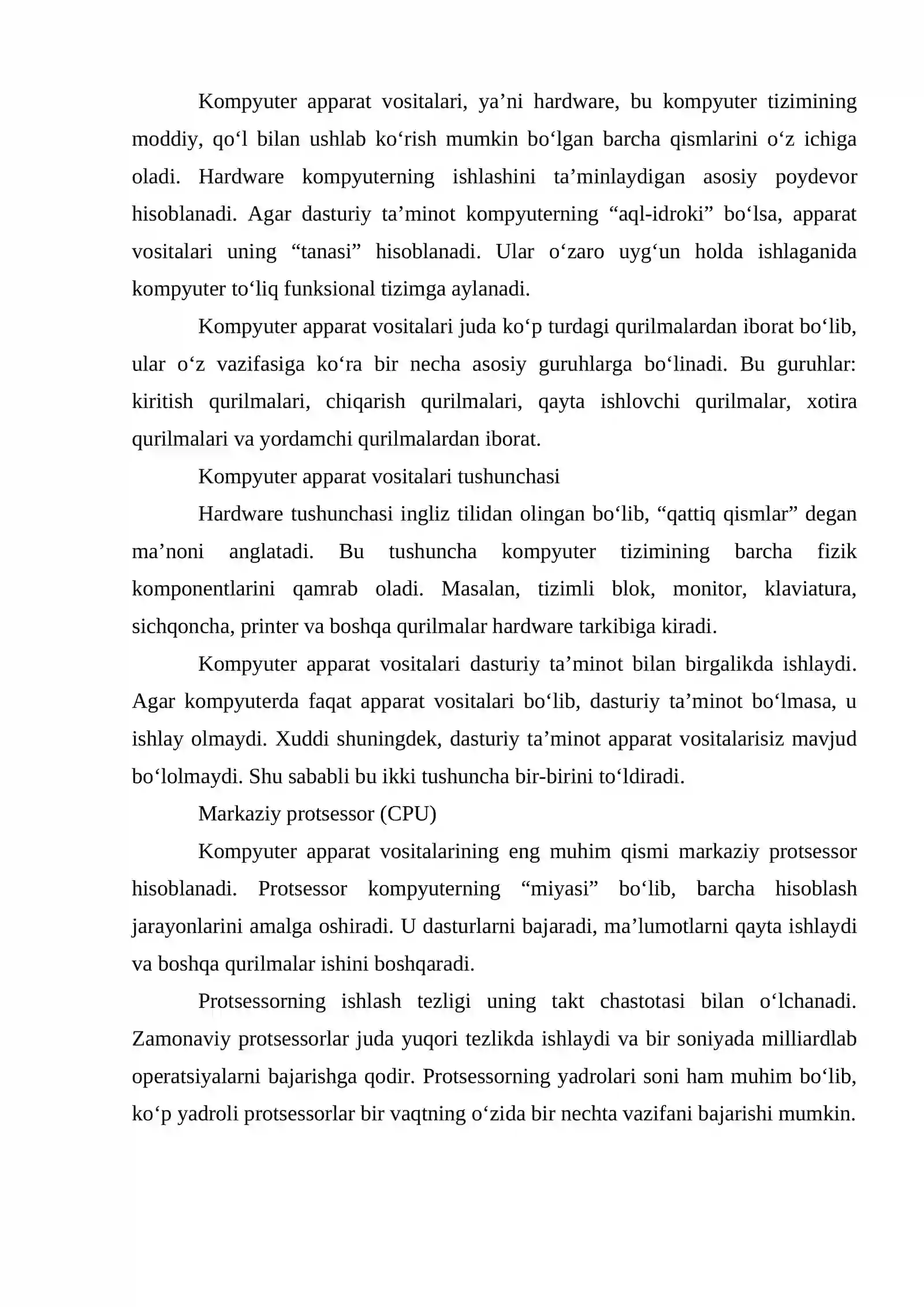 KOMPYUTER APPARATLARI VA DASTURIY VOSITALAR. DASTURIY TA’MINOT TURLARI 3