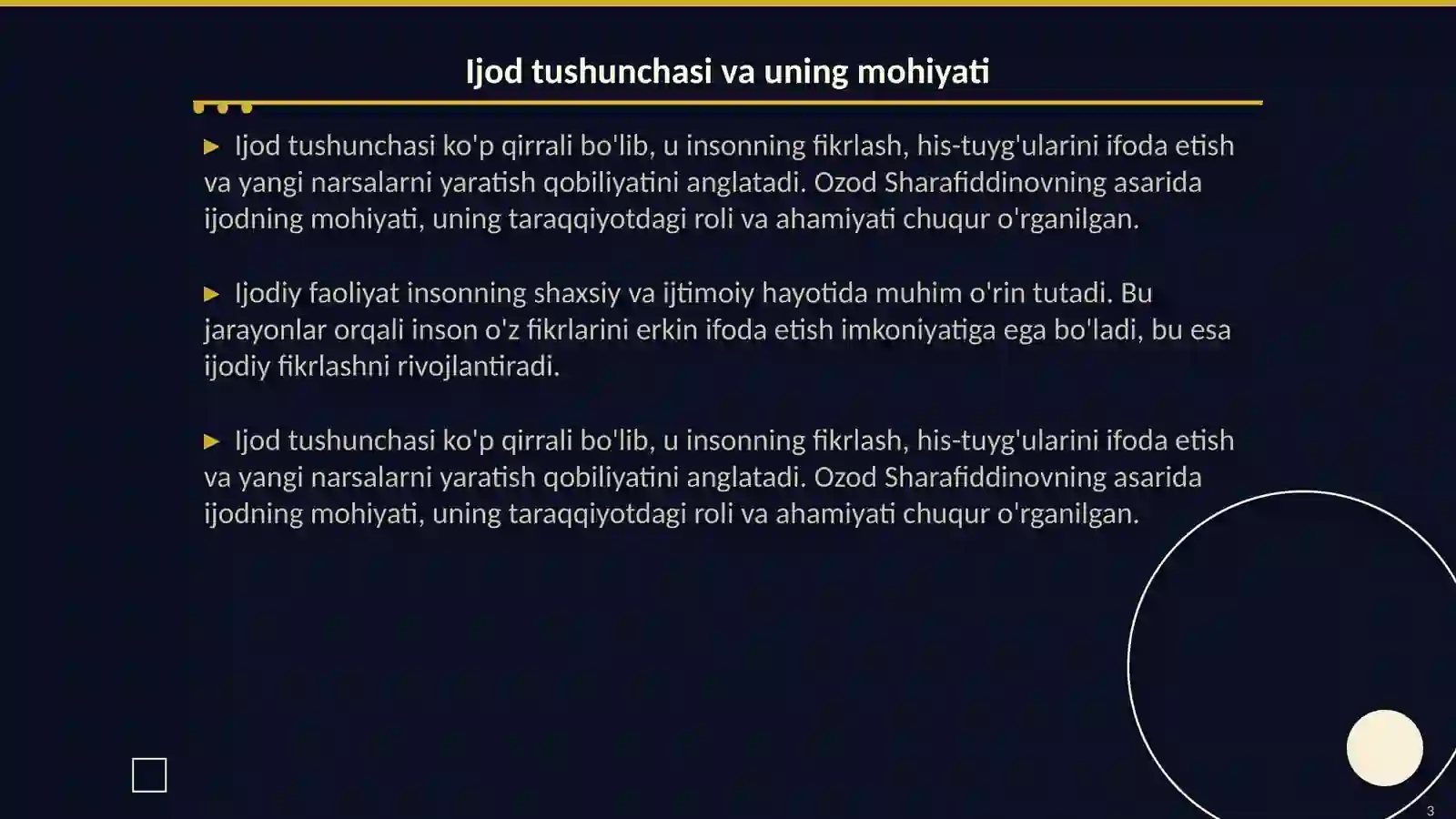 "Ijodni anglash baxti" kitobi 3