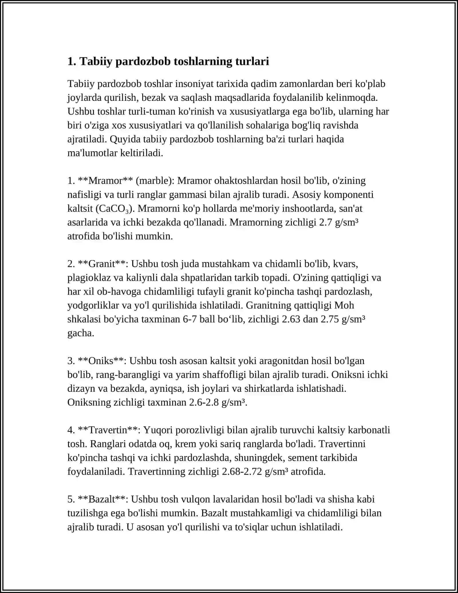 TABIIY PARDOZBOB TOSH MATERIALLARI TAYYOLASH TEXNALOGIYASI 3
