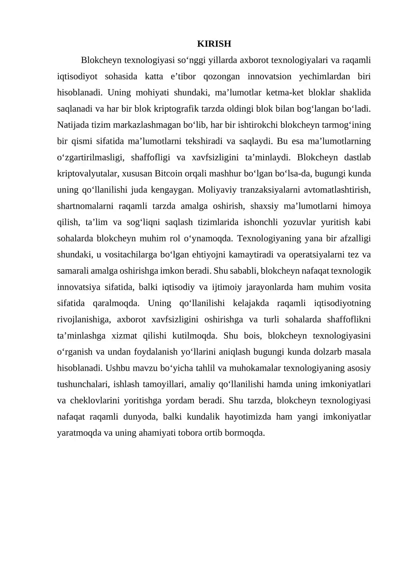 BLOKCHEYN TEXNALOGIYASI VA UNDAN FOYDALANISH YO'LLARI 3
